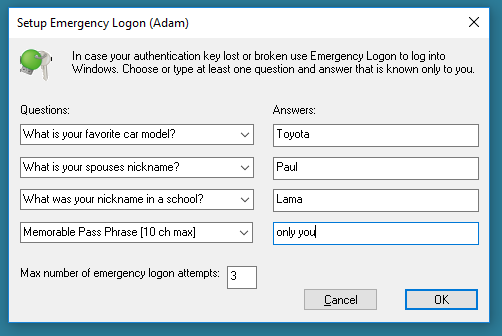 screenshot of Rohos Logon Key